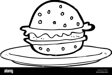 freehand drawn black and white cartoon burger on plate Stock Vector ...