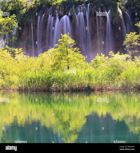 Waterfalls In Plitvice Lakes National Park Croatia Europe Majestic View With Turquoise Water