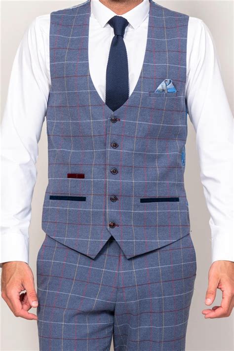 Marc Darcy Drake Navy Check Waistcoat