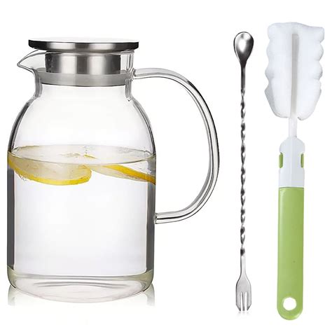 Annvchi Glass Pitcher with Lid and Handle, 68 oz Beverage Jug for ...