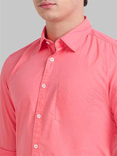 Men Red Slim Fit Solid Cotton Full Sleeve Shirts Myraymond