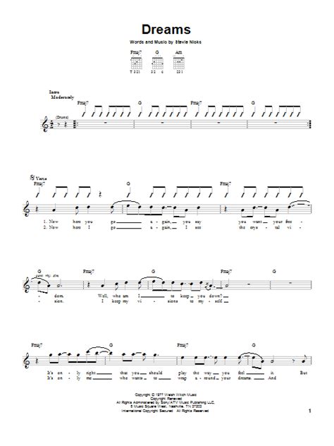 Dreams By Fleetwood Mac Sheet Music For Easy Guitar At Sheet Music Direct