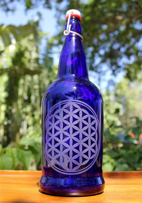 32oz Etched Cobalt Blue Glass Water Bottle With Swing Top Lid Etsy