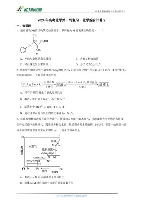 2024年高考化学第一轮复习：化学综合计算2 21世纪教育网