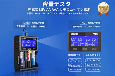 楽天市場XTAR VX4 リチウムイオン充電器 4スロット PD2 0 QC3 0 急速 高速 充電 エクスター 3 6V 3 7V 1