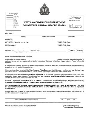 Fillable Online Wvpd West Vancouver Police Department Consent For