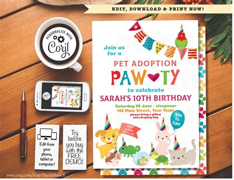 Pet Adoption Party Birthday Invitation And Adoption Certificate Etsy