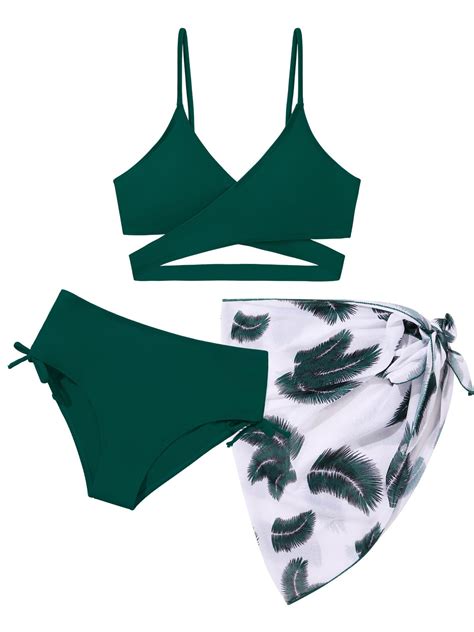 URMAGIC Girl S 3 Piece Swimsuits Printed Bathing Suit Bikini Set Swimwear With Cover Up For