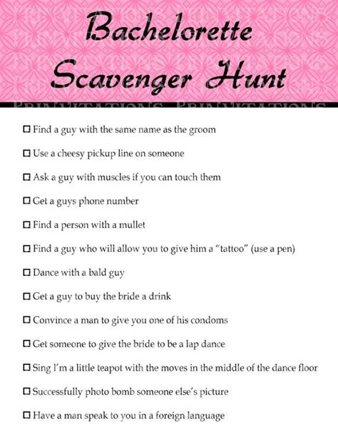 Bachelorette Party Scavenger Hunt Printable Printable Templates Free