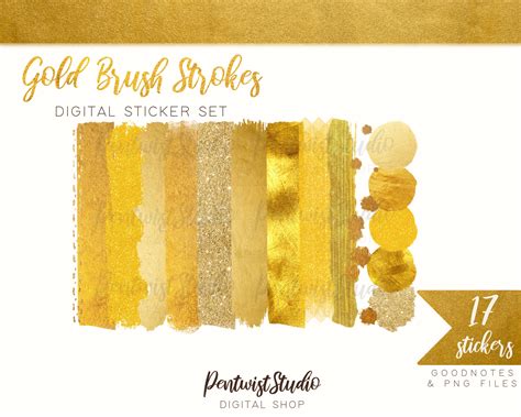 Gold Brush Strokes Clip Art Set Png, Art File, Digital Planner, Brush ...