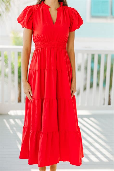 Coming Back For You Red Tiered Midi Dress Shop The Mint