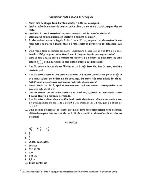 Exercícios De Razão E Proporção Pdf