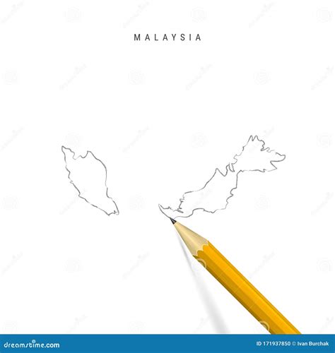 Malaysia Freehand Pencil Sketch Outline Vector Map Isolated on White Background Stock Vector ...