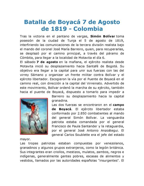 Calaméo Batalla De Boyacá 7 De Agosto De 1819