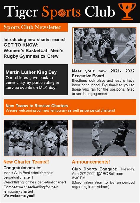 Bifold One Page Sports Club Newsletter Template Presentation Report