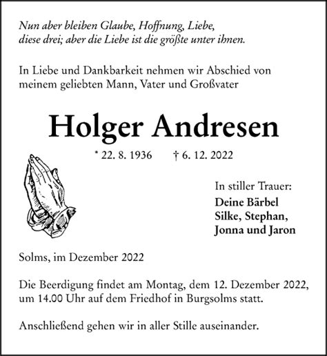 Traueranzeigen Von Holger Andresen Vrm Trauer De