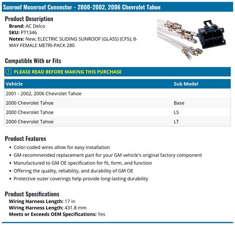 2000-2002, 2006 Chevrolet Tahoe Sunroof Moonroof Connector - AC Delco ...