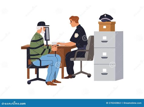 Officer And Visitor At Police Office Man Making Report Applying To