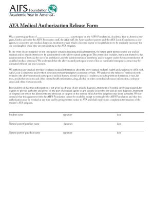 Fillable Online AYA Medical Authorization Release Form Fax Email Print