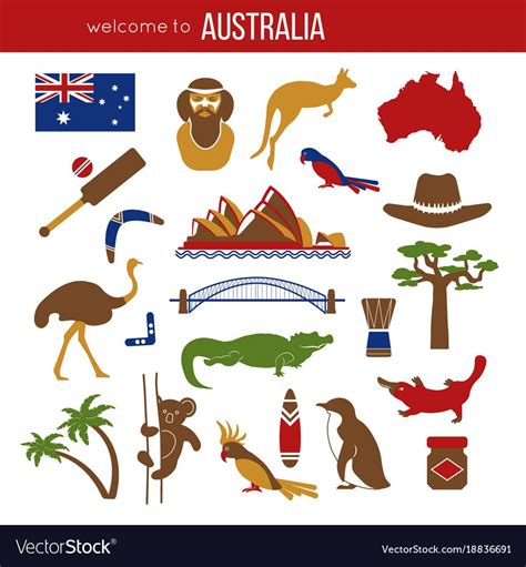 Set Of Australia Culture Symbols Collection Icons Vector Image On