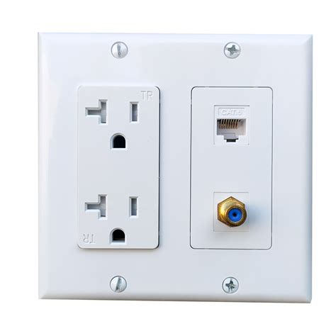 BOPLAT 2 Gang Ethernet Coax Wall Plate with 20Amp Power Outlet ...