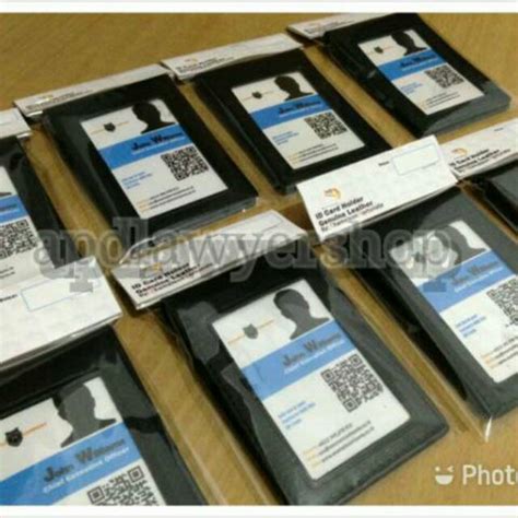 Jual Name Tag ID Card Saku Dompet Kartu Holder 2 Sisi Kulit Hitam Dof