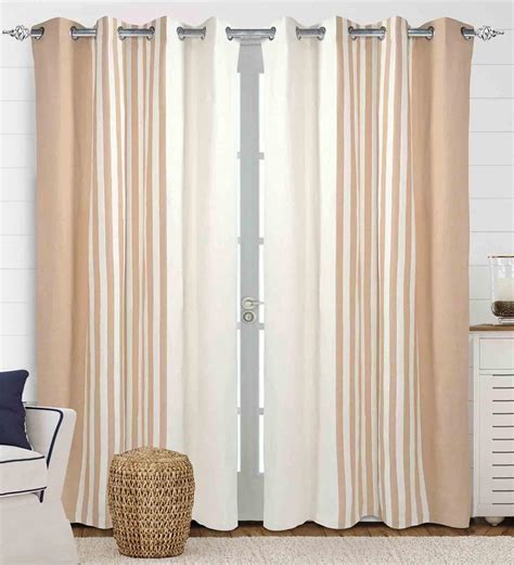 Buy Beige Cotton Striped Ft Light Filtering Eyelet Door Curtain At