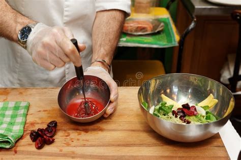 Chef Is Making Salad Sauce Stock Photo Image Of Chef 96209100