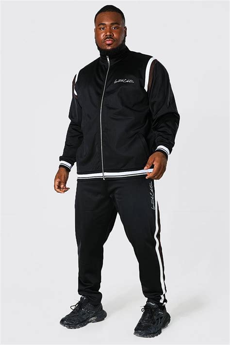 Mens Plus Limited Funnel Neck Tricot Tracksuit Boohoo Uk