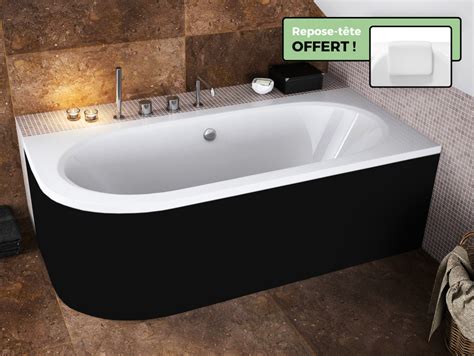 Baignoire D Angle Avec Tablier Noir Mat Et Repose T Te Offert Avita