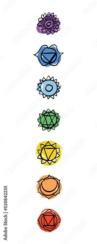 Hand drawn chakra symbols set. Sacred geometry boho chakras system icons. Vector illustration ...