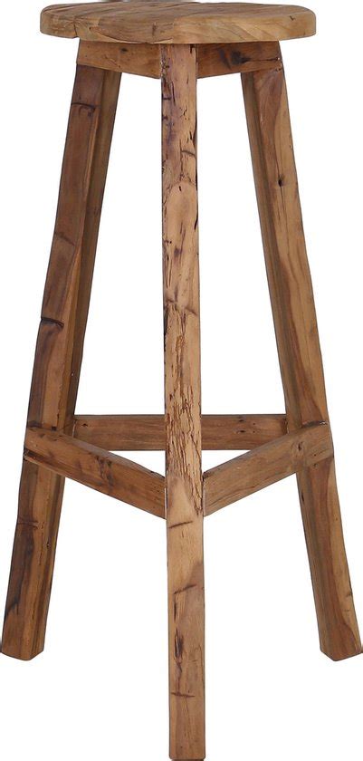 Houten Vintage Barkruk Rond Houten Poten X H Cm