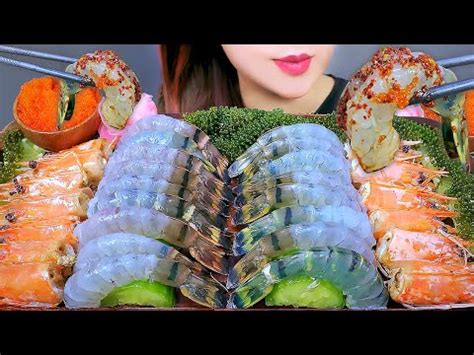 ASMR EATING RAW SHRIMPS COMPILATION EATING SOUNDS LINH ASMR