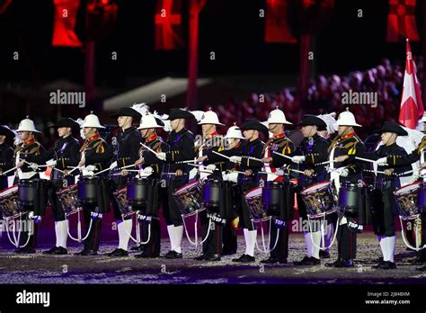 Top Secret Drum Corps Perform With Royal Marines Corps Of Drums During