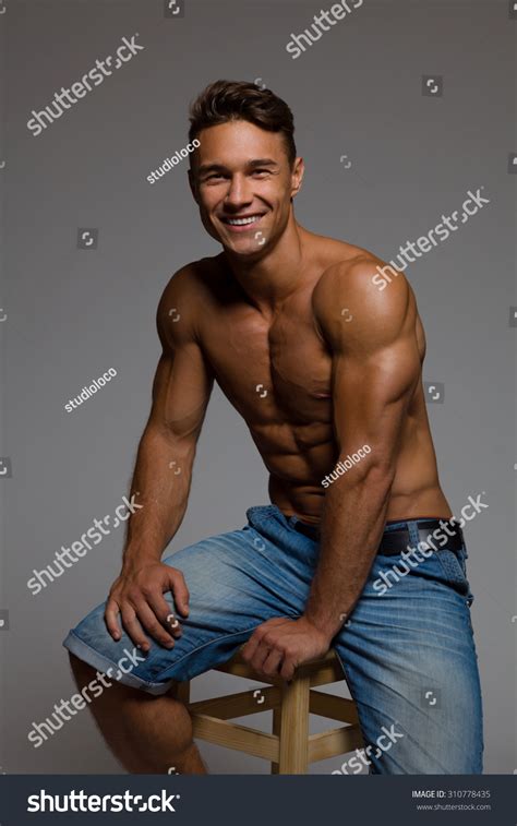 Smiling Half Naked Handsome Man Jeans Stock Photo 310778435 Shutterstock