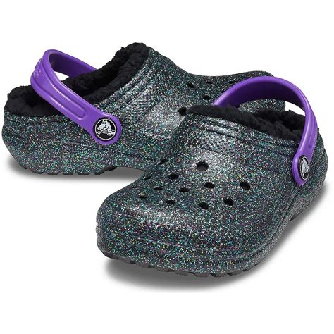 Crocs Classic Glitter Lined Girl Clogs Black Dressinn