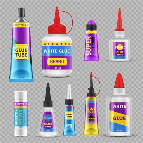 Glue Sticks Adhesive Super Glue Tubes And Bottles Realistic Isolated