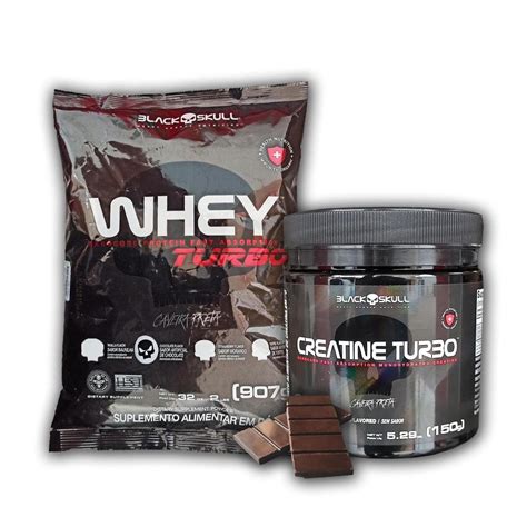 Kit Whey Turbo 907g Mais Creatina Turbo 150g Black Skull Chocolate