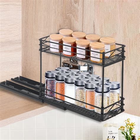 EasyVibe 2 Tier Spice Racks For Inside Cabinets Pull Out Spice Rack