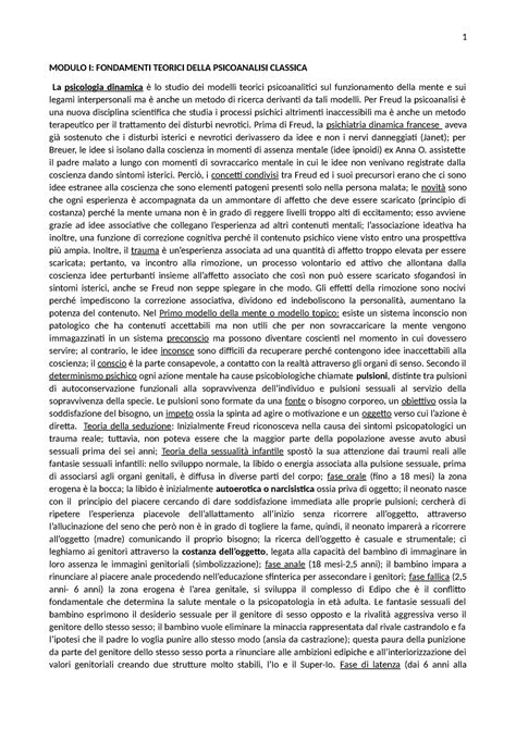 Psicologia Dinamica Lezioni Riassunte Modulo I Fondamenti Teorici