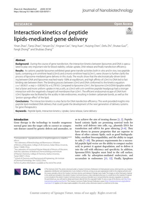 Interaction Kinetics Of Peptide Lipids Mediated Ge Pdf Biochemistry