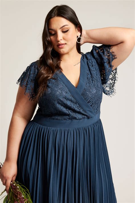 YOURS LONDON Plus Size Navy Blue Lace Wrap Midi Dress Yours Clothing