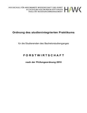 Ausfüllbar Online Ordnung des studienintegrierten Praktikums Fax Email