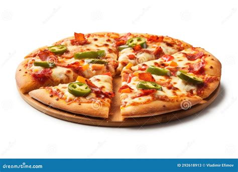 Pizza Cut Into Four Slices On Cutting Board Stock Image Image Of