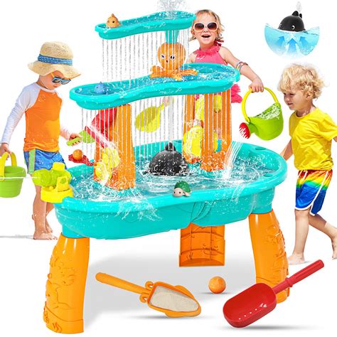 Upgraded Toddler Water Table 3 Tier Outdoor Kids Activity Table With