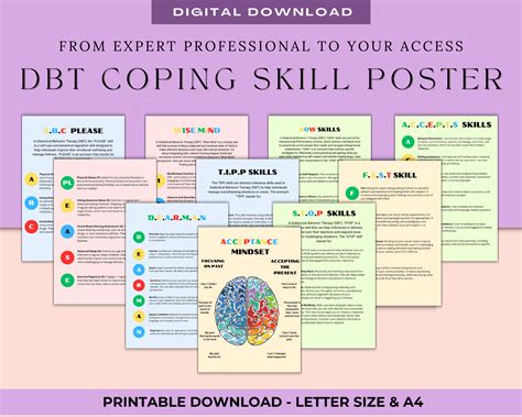 Dbt Bundle Coping Skills Printable Poster Handout Cheat Sheet