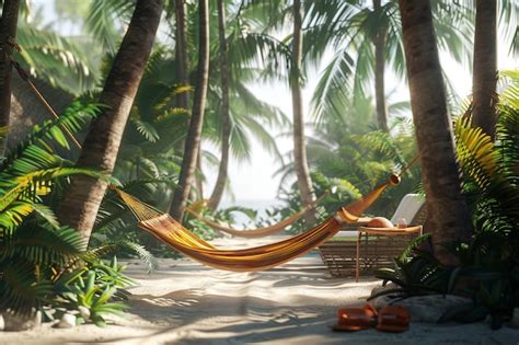 Premium Photo Inviting Hammocks Strung Between Palm Trees