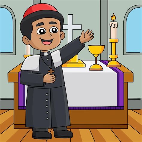 Premium Vector This Cartoon Clipart Shows A Christian Priest Illustration