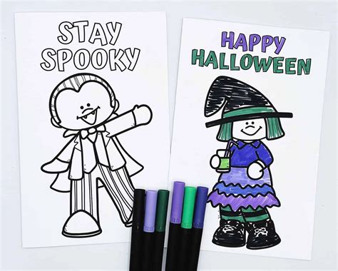 8 Printable Halloween Cards to Color (Free)