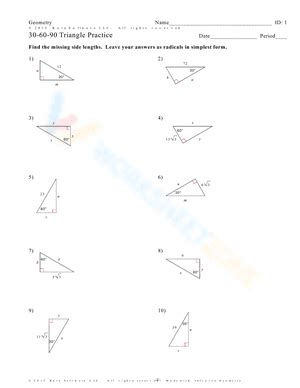 Free Collection of 30 60 90 Triangle Worksheets for Students